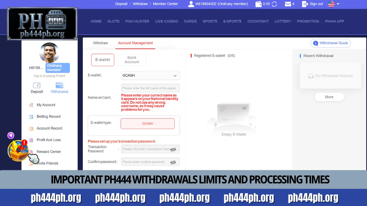 PH444 Withdrawals 3 Important PH444 Withdrawals limits and processing times