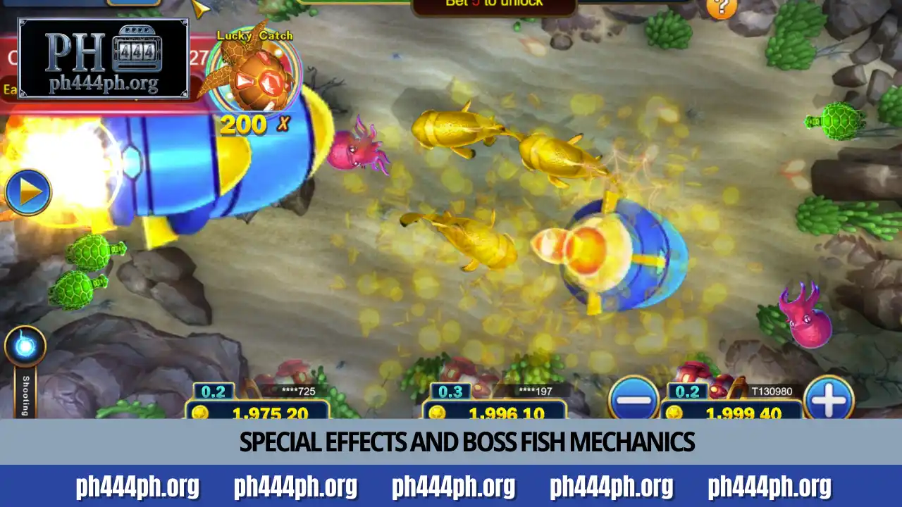 Win big with Jackpot Fishing game online at PH444 4 Special effects and boss fish mechanics